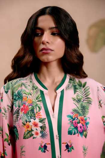 Buy_Shetab Kazmi_Pink Cotton Split V-neck Luma Printed Kurta And Pant Set 