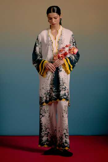 Shop_Shetab Kazmi_Ivory Cotton V-neck Nera Printed Kurta And Pant Set _Online_at_Aza_Fashions