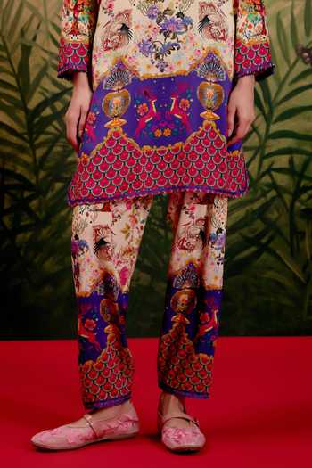 Shop_Shetab Kazmi_Multi Color Cotton Round Neck Prism Printed Kurta And Pant Set _Online_at_Aza_Fashions