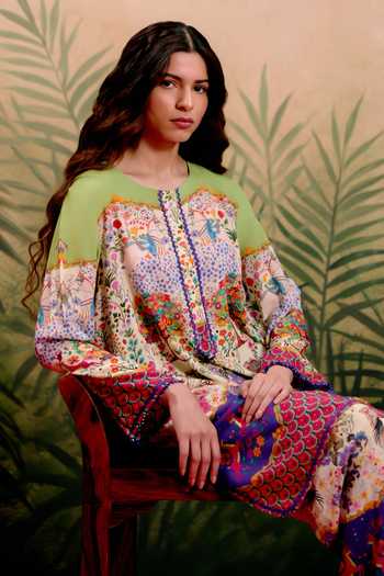 Buy_Shetab Kazmi_Multi Color Cotton Round Neck Prism Printed Kurta And Pant Set 