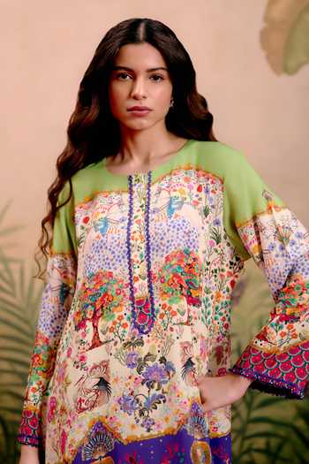 Shop_Shetab Kazmi_Multi Color Cotton Round Neck Prism Printed Kurta And Pant Set 