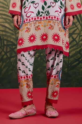 Buy_Shetab Kazmi_Blue Cotton Split V-neck Rosa Printed Kurta And Pant Set _Online_at_Aza_Fashions