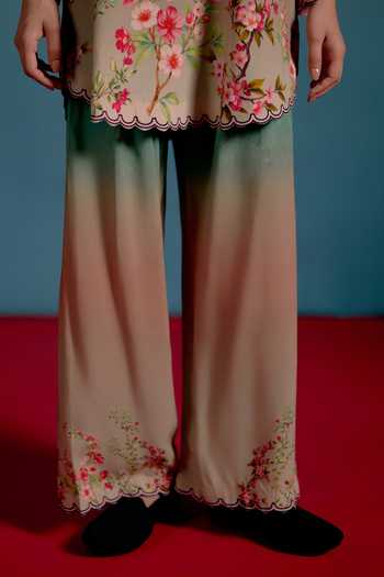 Shop_Shetab Kazmi_Green Cotton Split V-neck Zea Printed Kurta And Pant Set _Online_at_Aza_Fashions