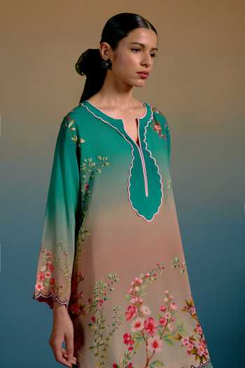 Buy_Shetab Kazmi_Green Cotton Split V-neck Zea Printed Kurta And Pant Set 