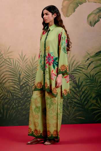 Buy_Shetab Kazmi_Green Cotton Collared Vera Printed Kurta And Pant Set _Online_at_Aza_Fashions