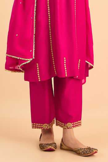 Shop_Roohbyridhimaa_Fuchsia Silk, Organza, Viscose Embroidery, Zari, Mirrors Pink Raafta Kurta Set _Online_at_Aza_Fashions