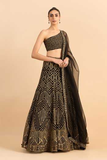 Buy_Roohbyridhimaa_Black Organza, Net Embroidery, Sequins, Zardozi One Dilkash Blouse Lehenga Set _Online_at_Aza_Fashions