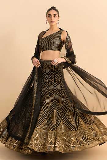 Roohbyridhimaa_Black Organza, Net Embroidery, Sequins, Zardozi One Dilkash Blouse Lehenga Set _at_Aza_Fashions