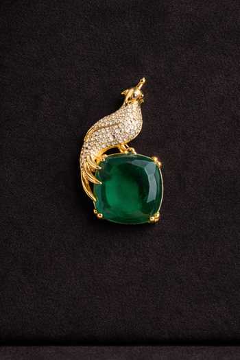 Queens Jewels_Green Stones Flying Peacock Regal Bird Brooch _Online_at_Aza_Fashions