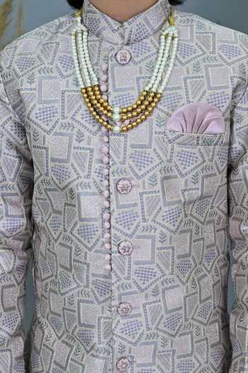 Jhambthreads_Purple Jacquard Sherwani Jacket And Pant Set _Online_at_Aza_Fashions