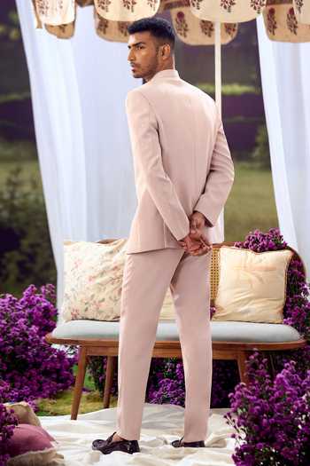 Aariyana Couture_Peach Embroidery Self Bandhgala Set _at_Aza_Fashions