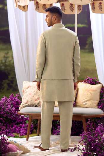 Aariyana Couture Linen Nehru Jacket & Kurta Set 