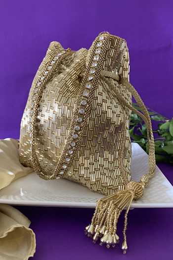 Nayaab By Sonia Beadwork Silk Potli Bag with Embellished Handle 