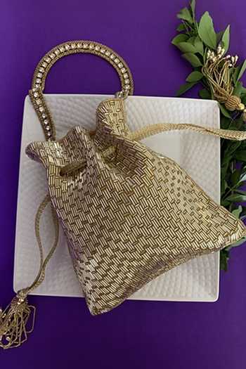 Nayaab By Sonia Beadwork Silk Potli Bag with Embellished Handle 