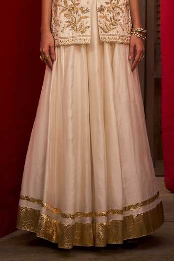 Buy_Hirika & Dhruti_Off White Silk, Chanderi Embroidery, Gota Patti Jungle Hand Kurta And Sharara Set _Online_at_Aza_Fashions