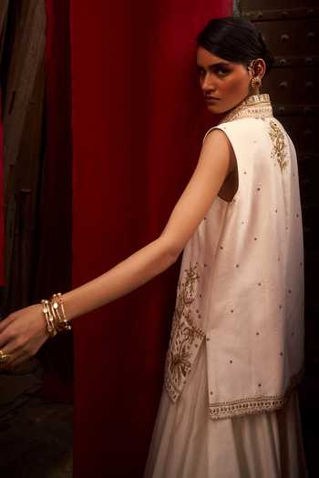 Shop_Hirika & Dhruti_Off White Silk, Chanderi Embroidery, Gota Patti Jungle Hand Kurta And Sharara Set _Online_at_Aza_Fashions