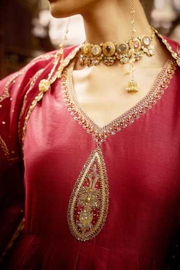 Buy Hirika & Dhruti Wine Zardozi Work Anarkali Set For Kids Buy_Hirika & Dhruti_Wine Zardozi Work Anarkali Set For Kids