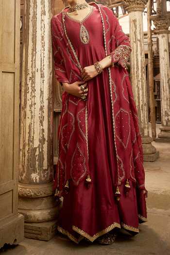 Shop Hirika & Dhruti Wine Zardozi Work Anarkali Set For Kids Online at Aza Fashions Shop_Hirika & Dhruti_Wine Zardozi Work Anarkali Set For Kids_Online_at_Aza_Fashions