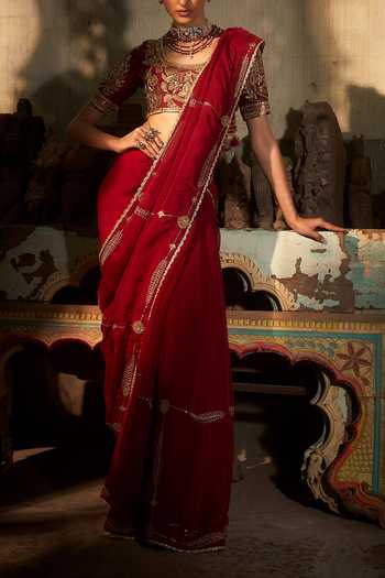 Buy Hirika & Dhruti Red Fankaar Hand Work Organza Saree And Blouse Set For Kids Buy_Hirika & Dhruti_Red Fankaar Hand Work Organza Saree And Blouse Set For Kids