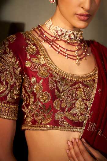 Hirika & Dhruti Red Fankaar Hand Work Organza Saree And Blouse Set For Kids Online at Aza Fashions Hirika & Dhruti_Red Fankaar Hand Work Organza Saree And Blouse Set For Kids_Online_at_Aza_Fashions