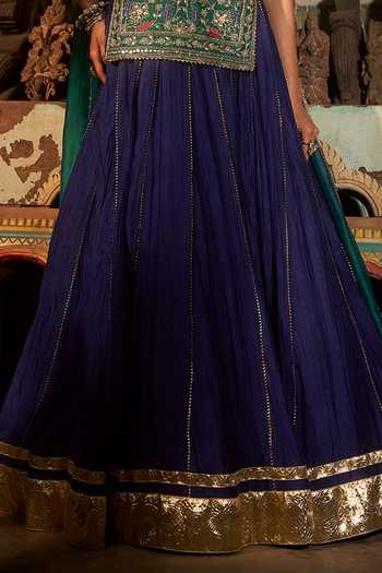Hirika & Dhruti Blue Zardozi Work Kurta Lehenga Set For Kids Online at Aza Fashions Hirika & Dhruti_Blue Zardozi Work Kurta Lehenga Set For Kids_Online_at_Aza_Fashions