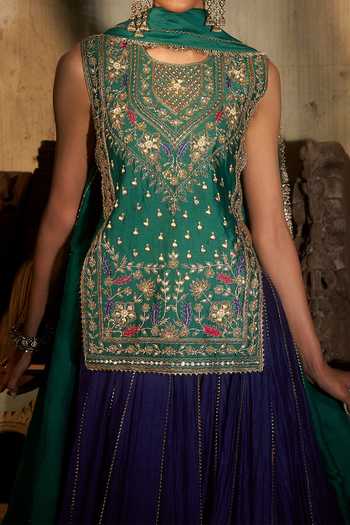 Hirika & Dhruti Blue Zardozi Work Kurta Lehenga Set For Kids at Aza Fashions Hirika & Dhruti_Blue Zardozi Work Kurta Lehenga Set For Kids_at_Aza_Fashions