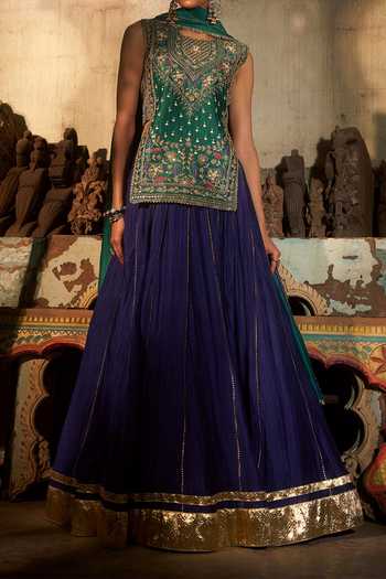 Buy Hirika & Dhruti Blue Zardozi Work Kurta Lehenga Set For Kids Online at Aza Fashions Buy_Hirika & Dhruti_Blue Zardozi Work Kurta Lehenga Set For Kids_Online_at_Aza_Fashions