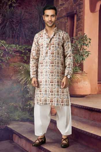 Jhambthreads Motif Print Kurta & Pyjama Set 