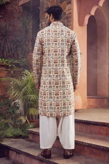 Jhambthreads Motif Print Kurta & Pyjama Set 