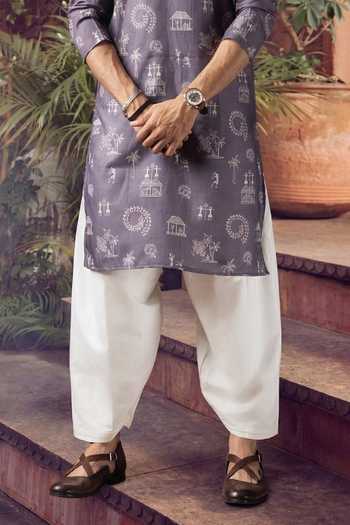 Jhambthreads Purple Silk, Cotton Printed Kurta And Pyjama Set Online at Aza Fashions Jhambthreads_Purple Silk, Cotton Printed Kurta And Pyjama Set _Online_at_Aza_Fashions