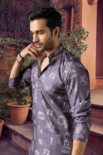Buy Jhambthreads Purple Silk, Cotton Printed Kurta And Pyjama Set Online at Aza Fashions Buy_Jhambthreads_Purple Silk, Cotton Printed Kurta And Pyjama Set _Online_at_Aza_Fashions