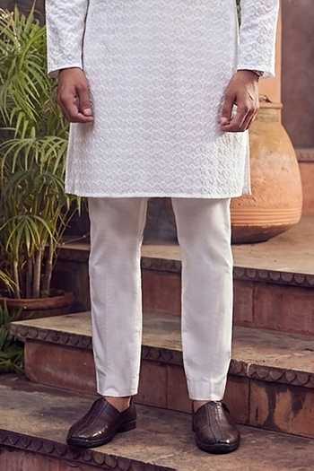 Jhambthreads_White Cotton, Silk Embroidery, Sequins Kurta And Pant Set _Online_at_Aza_Fashions