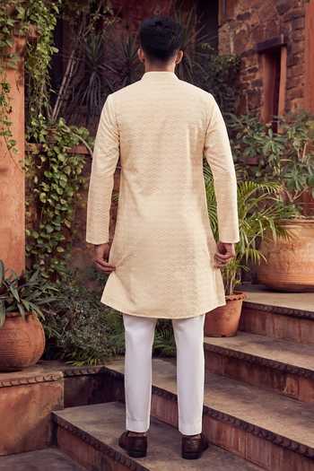 Shop Jhambthreads Cream Cotton, Silk Embroidery, Sequins Kurta And Pant Set at Aza Fashions Shop_Jhambthreads_Cream Cotton, Silk Embroidery, Sequins Kurta And Pant Set _at_Aza_Fashions