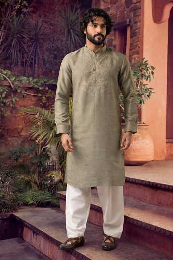 Jhambthreads Woven Embroidered Kurta & Pyjama Set 
