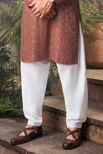 Jhambthreads_Red Viscose, Rayon, Silk Embroidery Straight Kurta Set _Online_at_Aza_Fashions