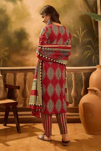 Jhambthreads Motif Print Cotton Kurta Set 