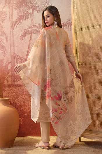 Jhambthreads Chanderi Floral Printed Straight Kurta Set 