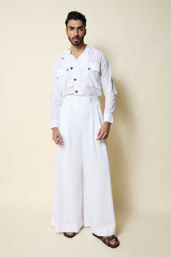 Buy House Of Three White Cotton Handloom Mulmul Utility Shirt Online at Aza Fashions Buy_House Of Three_White Cotton Handloom Mulmul Utility Shirt _Online_at_Aza_Fashions