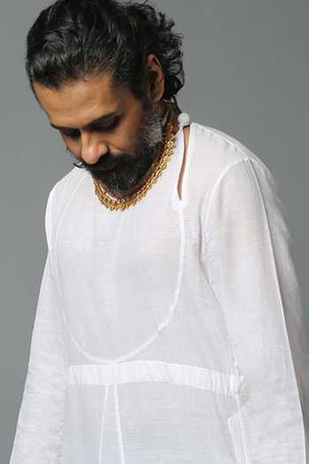 Shop House Of Three White Cotton Mulmul Arsalan Kurta Online at Aza Fashions Shop_House Of Three_White Cotton Mulmul Arsalan Kurta _Online_at_Aza_Fashions