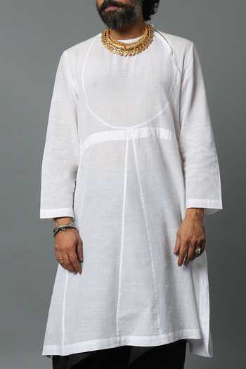 Buy House Of Three White Cotton Mulmul Arsalan Kurta Buy_House Of Three_White Cotton Mulmul Arsalan Kurta
