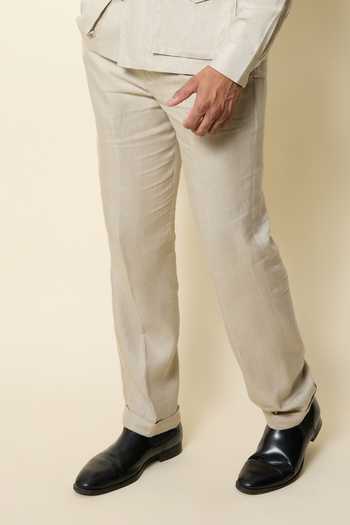Buy_House Of Three_Beige Linen Gurkha Trouser _Online_at_Aza_Fashions
