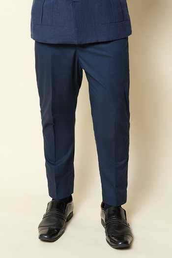 Buy_House Of Three_Blue Linen Gurkha Trouser _Online_at_Aza_Fashions