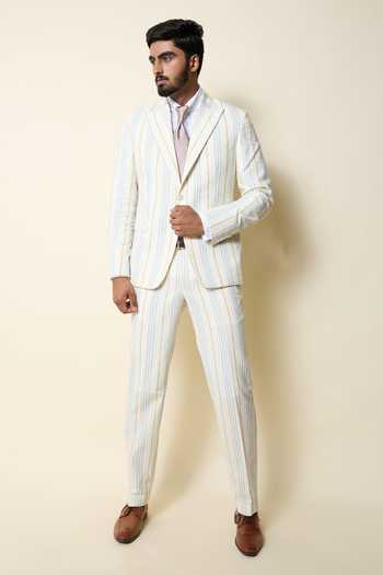 Buy_House Of Three_Beige Cotton Seer Sucker Striped Trouser _Online_at_Aza_Fashions