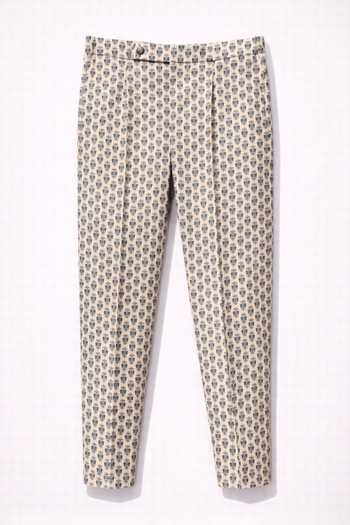 House Of Three_Beige Cotton, Linen The Gandaberunda Print Trouser _at_Aza_Fashions