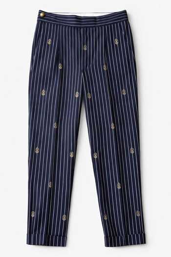 Buy_House Of Three_Blue Cotton, Denim Embroidery Ganda Berunda Pinstriped Gurkha Trouser 