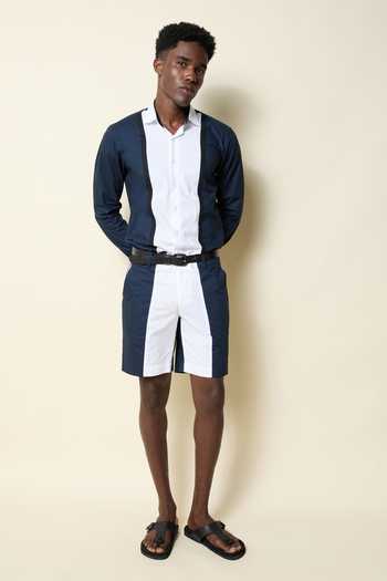 Buy_House Of Three_White Cotton, Poplin Color Block Shorts _Online_at_Aza_Fashions