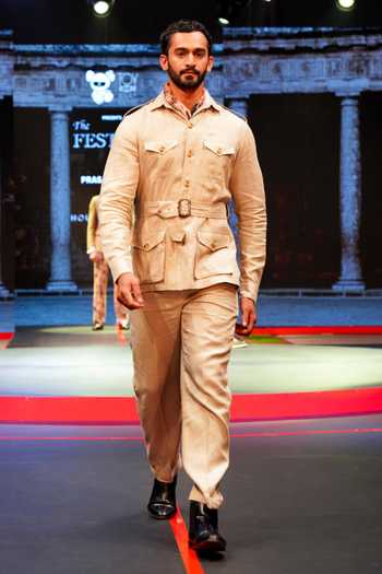 Shop_House Of Three_Beige Linen Safari Shacket _Online_at_Aza_Fashions