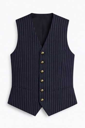 Buy_House Of Three_Blue Cotton, Denim Striped Waistcoat _Online_at_Aza_Fashions