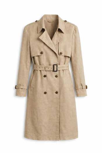 Shop_House Of Three_Beige Linen The Indian Trench Coat _Online_at_Aza_Fashions