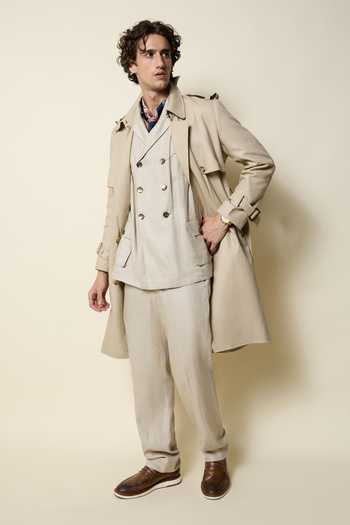 Buy_House Of Three_Beige Linen The Indian Trench Coat 
